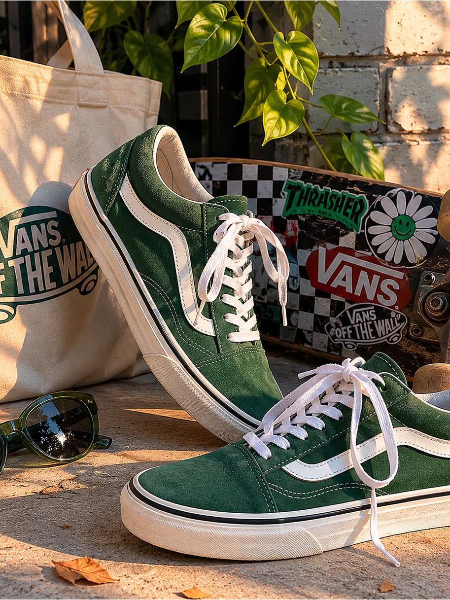 Vans Old Skool Green Suede Canvas Sneakers Women’s 6.5 Men’s 5
